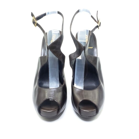 Fendi Peep Toe Platform Heel Ankle Strap Brown Leather Womens US 6.5 - Picture 3 of 9